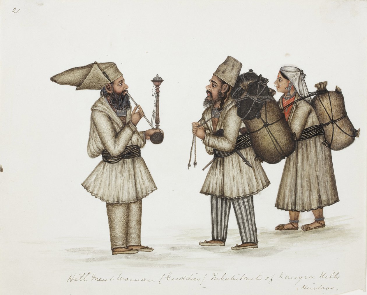 希尔男人和女人（Guddies）Kangra Hills Hindoos居民，1840年（纸上不透明的wc） 作者 印度学校