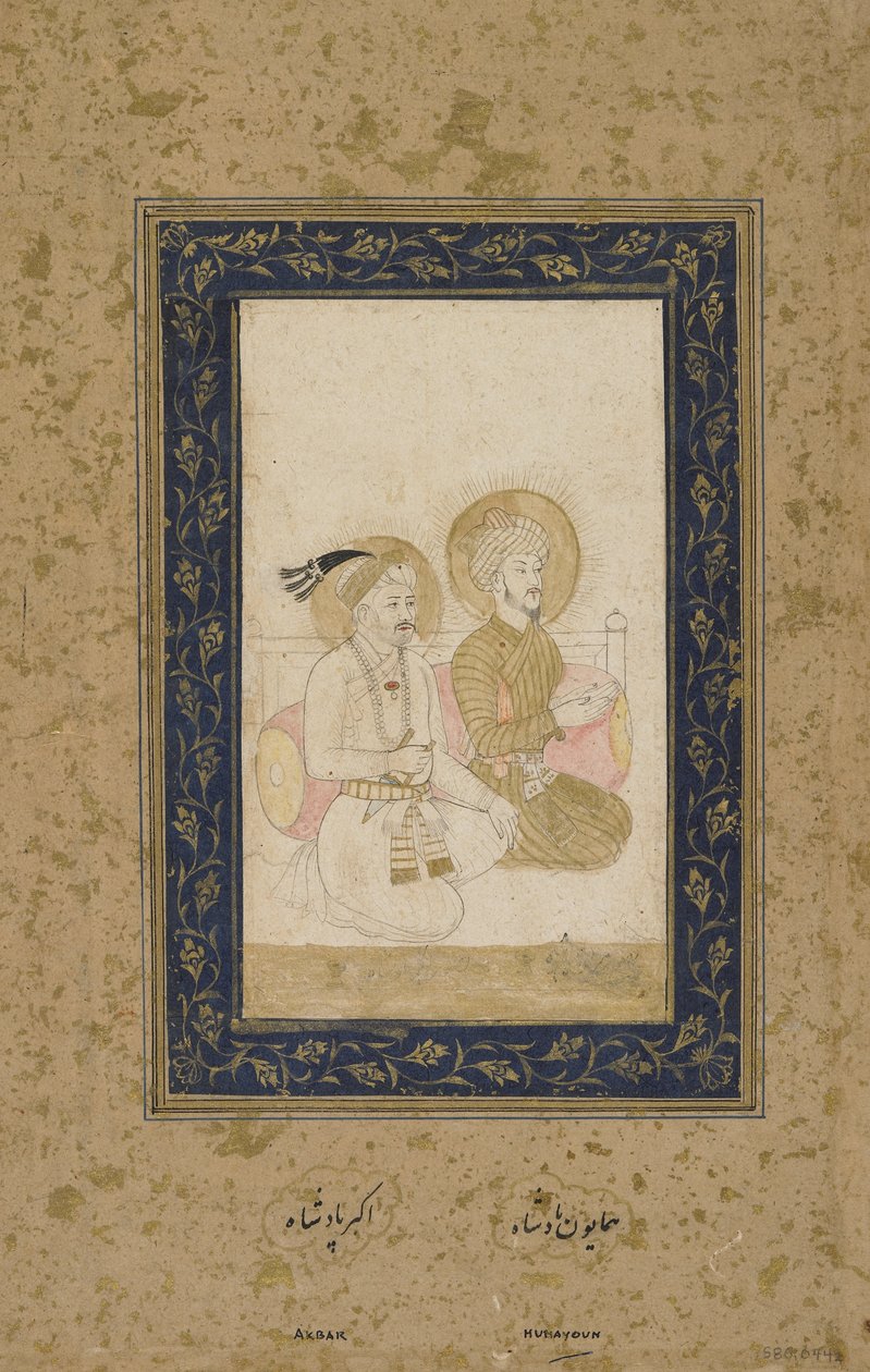 Humayun和Akbar，独立专辑对开，c.1900 作者 印度学校