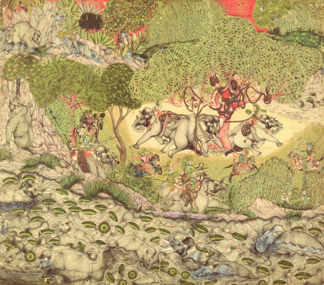 在。 70.14大象狩猎，c.1740-50 作者 印度学校