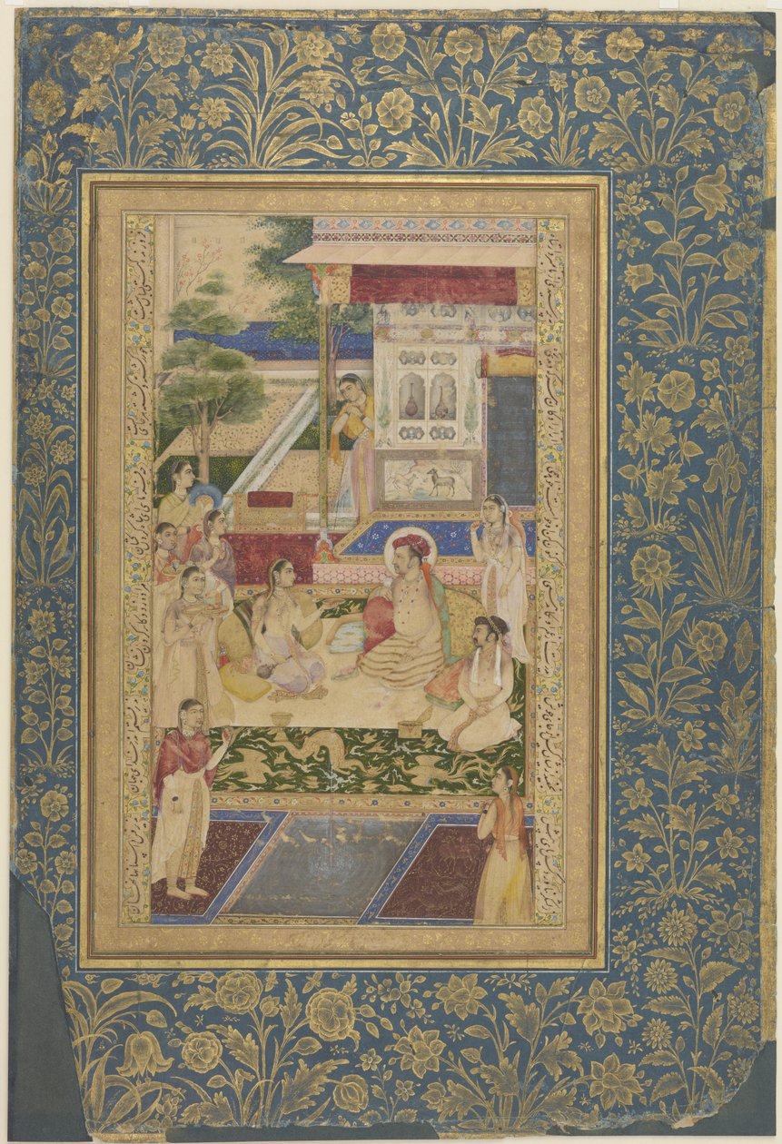 Jahangir和Khurram王子受到Nur Jahan的欢迎，1640-50 作者 印度学校