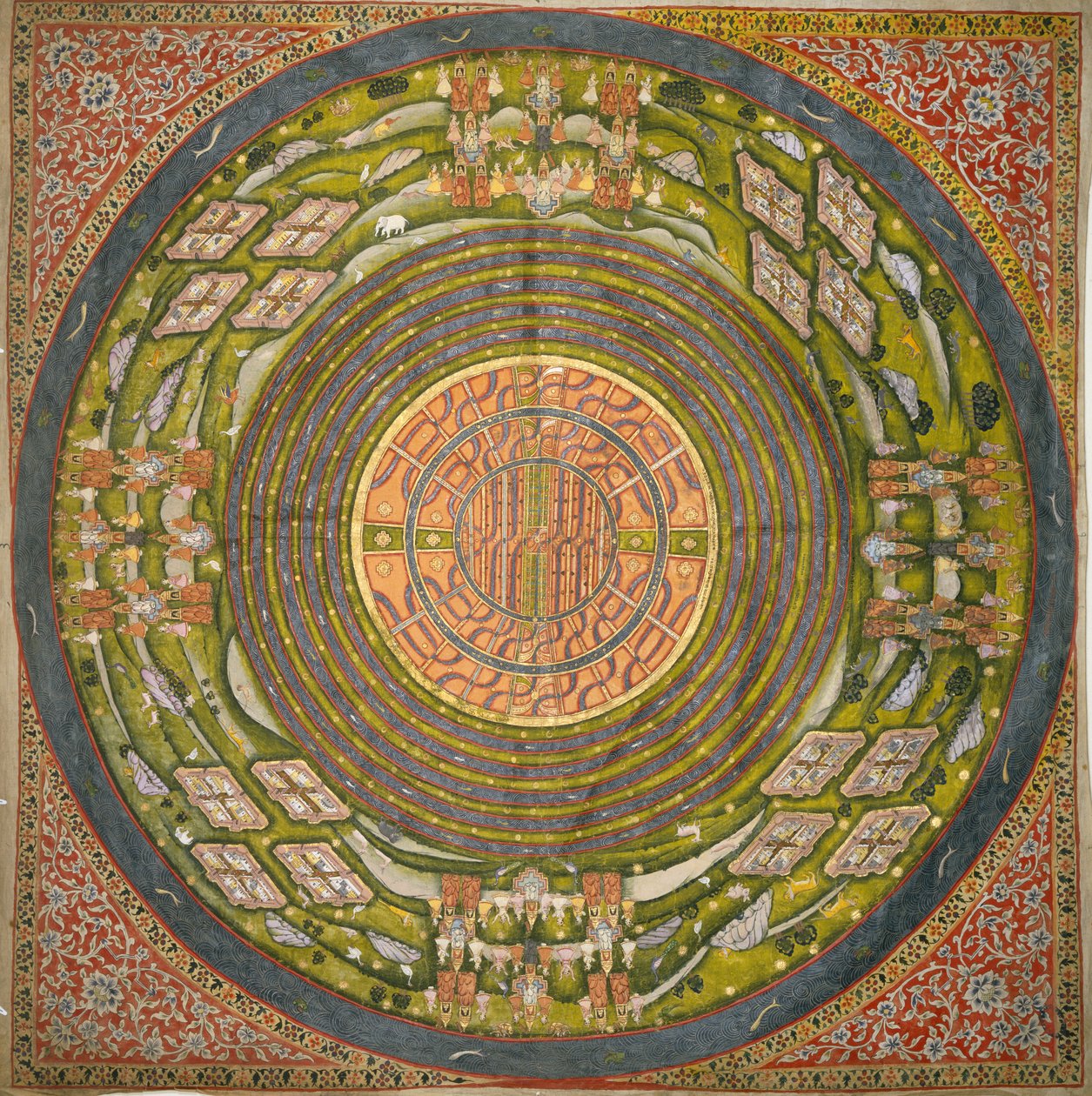 耆那教宇宙图（Jambudvipa）（棉布水粉画） 作者 印度学校