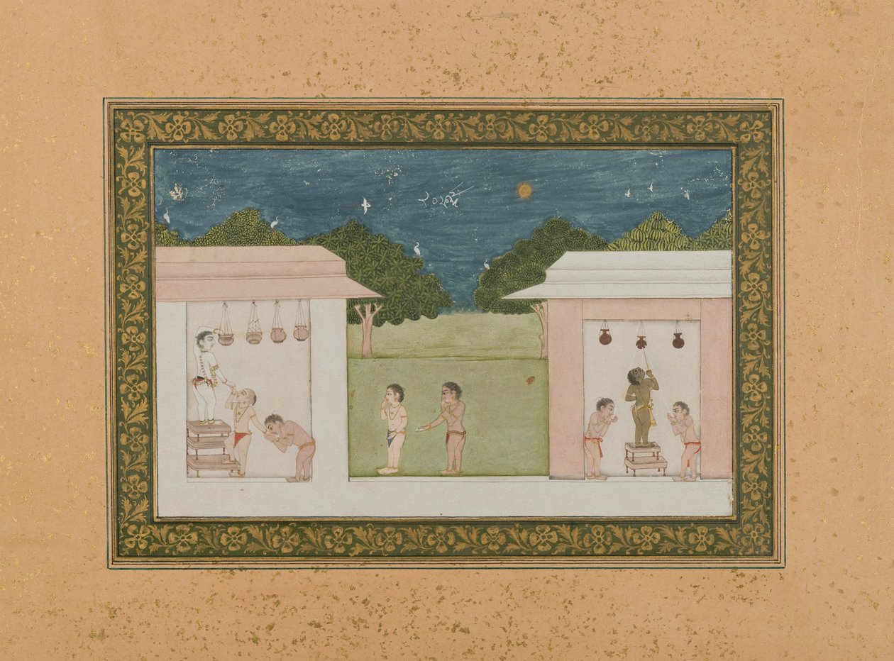 Krishna Stealing Curds，1775（不透明wc＆黄金在纸上） 作者 印度学校