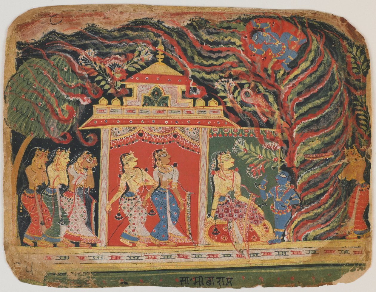 克里希纳从一个Bhagavata Purana带走了旋风恶魔。 c.1520-30（纸上不透明的wc） 作者 印度学校