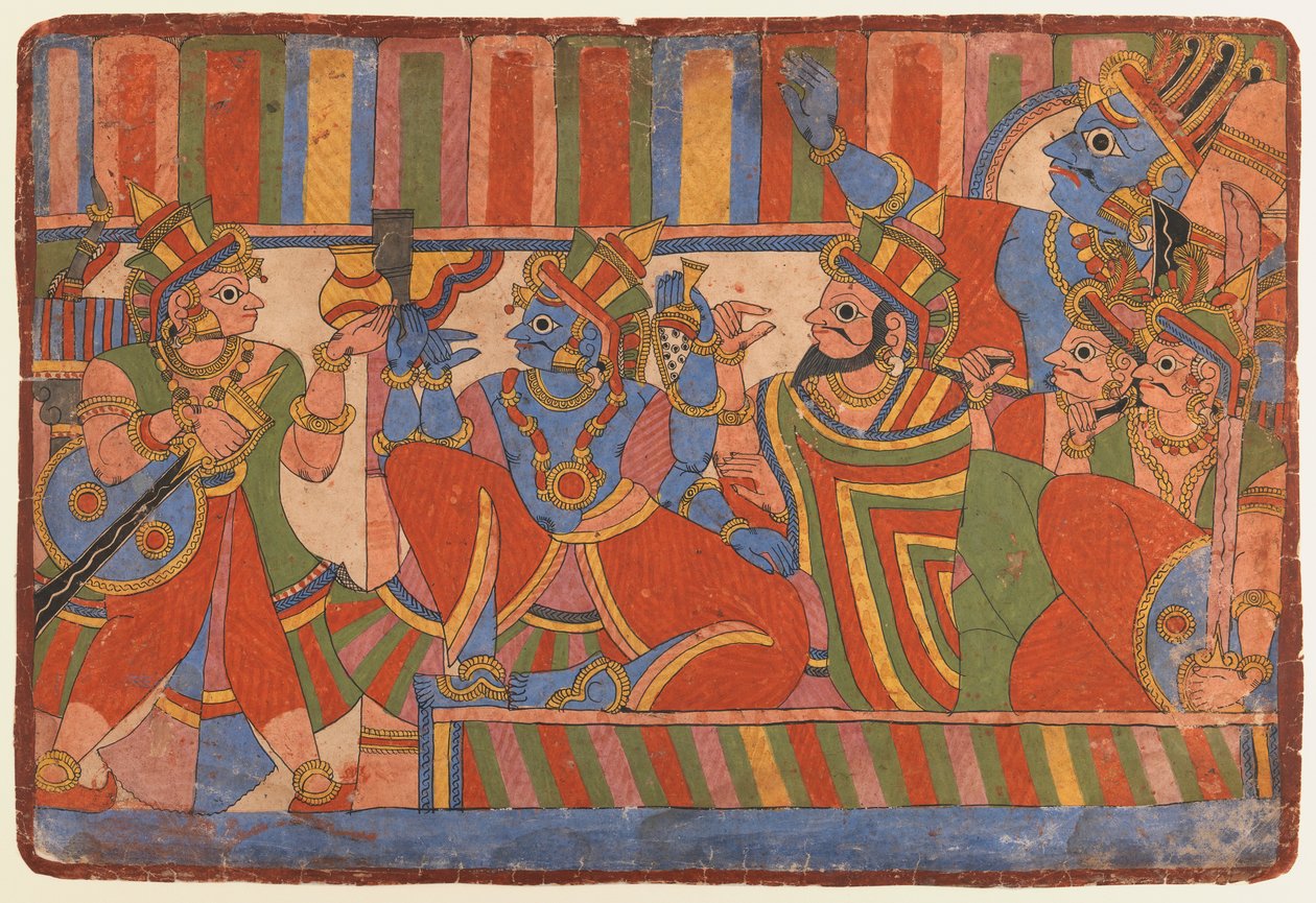 克里希纳为Pandava领导人提供法律顾问，第1830-50页（纸上不透明的wc） 作者 印度学校