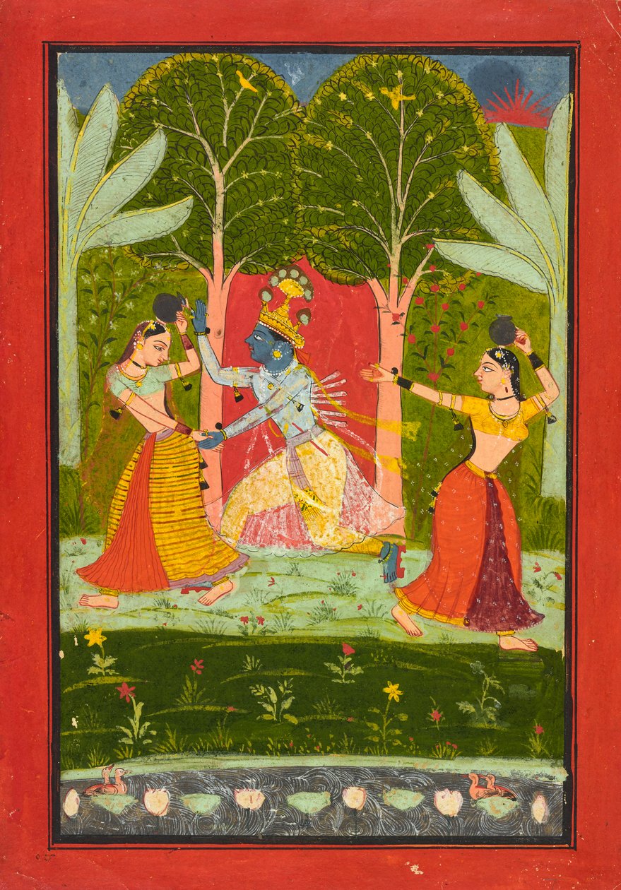 克里希纳（Krishna）于1660年左右从牧牛姑娘处丧生 作者 印度学校