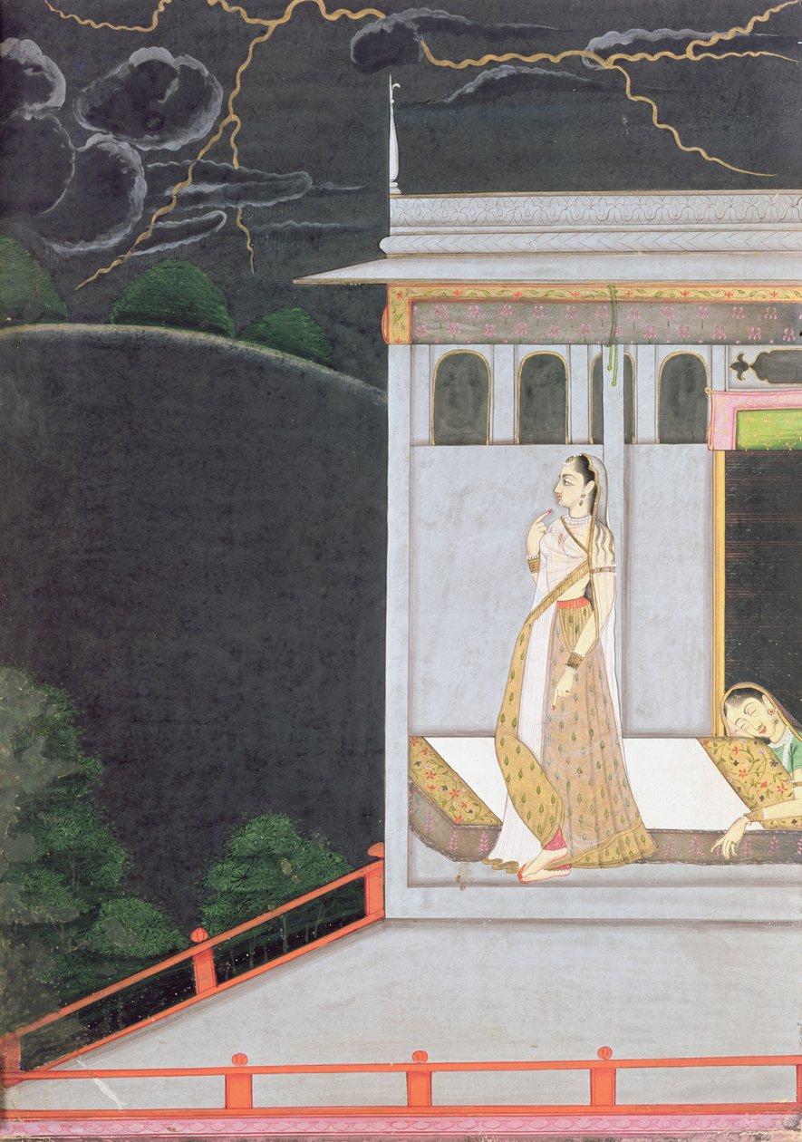 等待她的情人的女士，来自&39;Vasakasayya Nayika&39;，印度教修辞，旁遮普山的女主角之一，1760 作者 印度学校