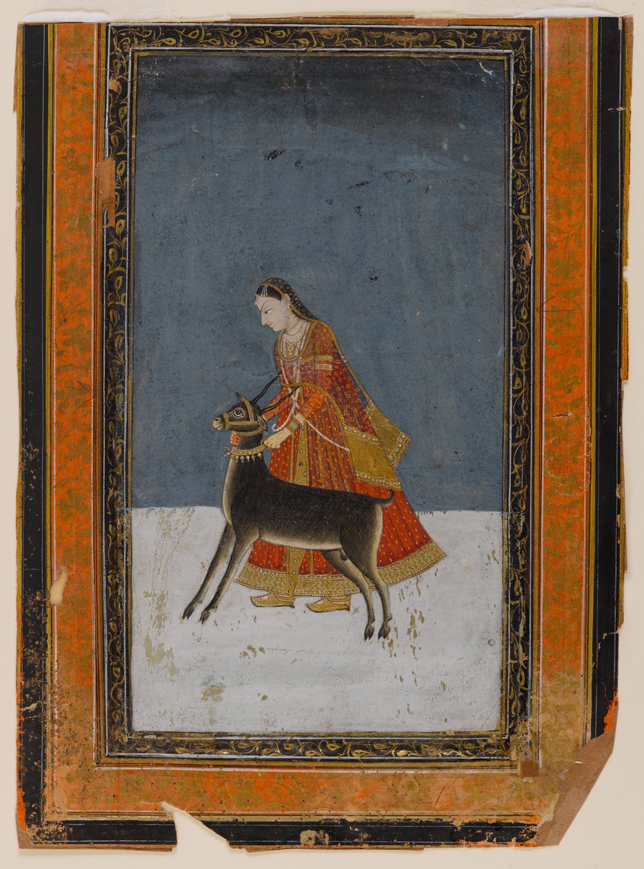女士用黑色降压，c.1750（纸和黄金） 作者 印度学校