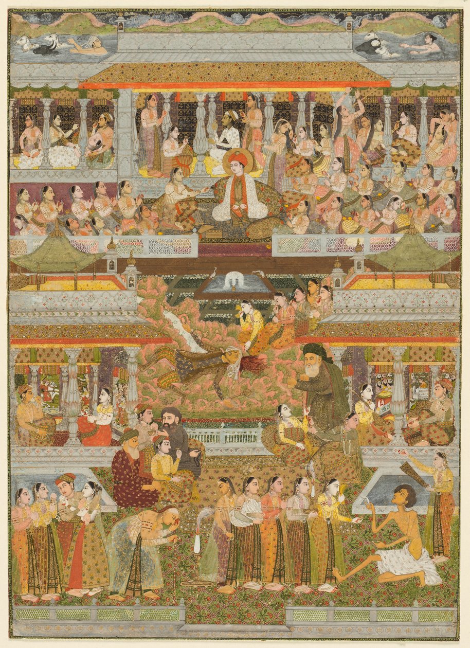 恋人和挚爱：波斯，乌尔都语和梵语文学的场景综合，c。 1735年（纸上金色的不透明水彩） 作者 印度学校
