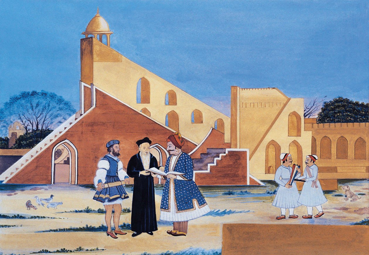 印度拉贾斯坦邦斋浦尔 Jantar Mantar 的 Maharaja Sawai Jai Singh II 画作（纸面水彩画） 作者 印度学校