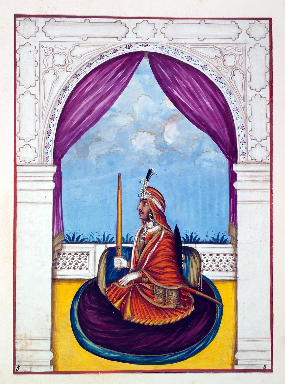 Maharajah Nao Nihal Singh，来自旁遮普王国，统治者和酋长，第一卷，由一位身份不明的印度艺术家进行的27次水彩研究，1840年（纸上写着） 作者 印度学校