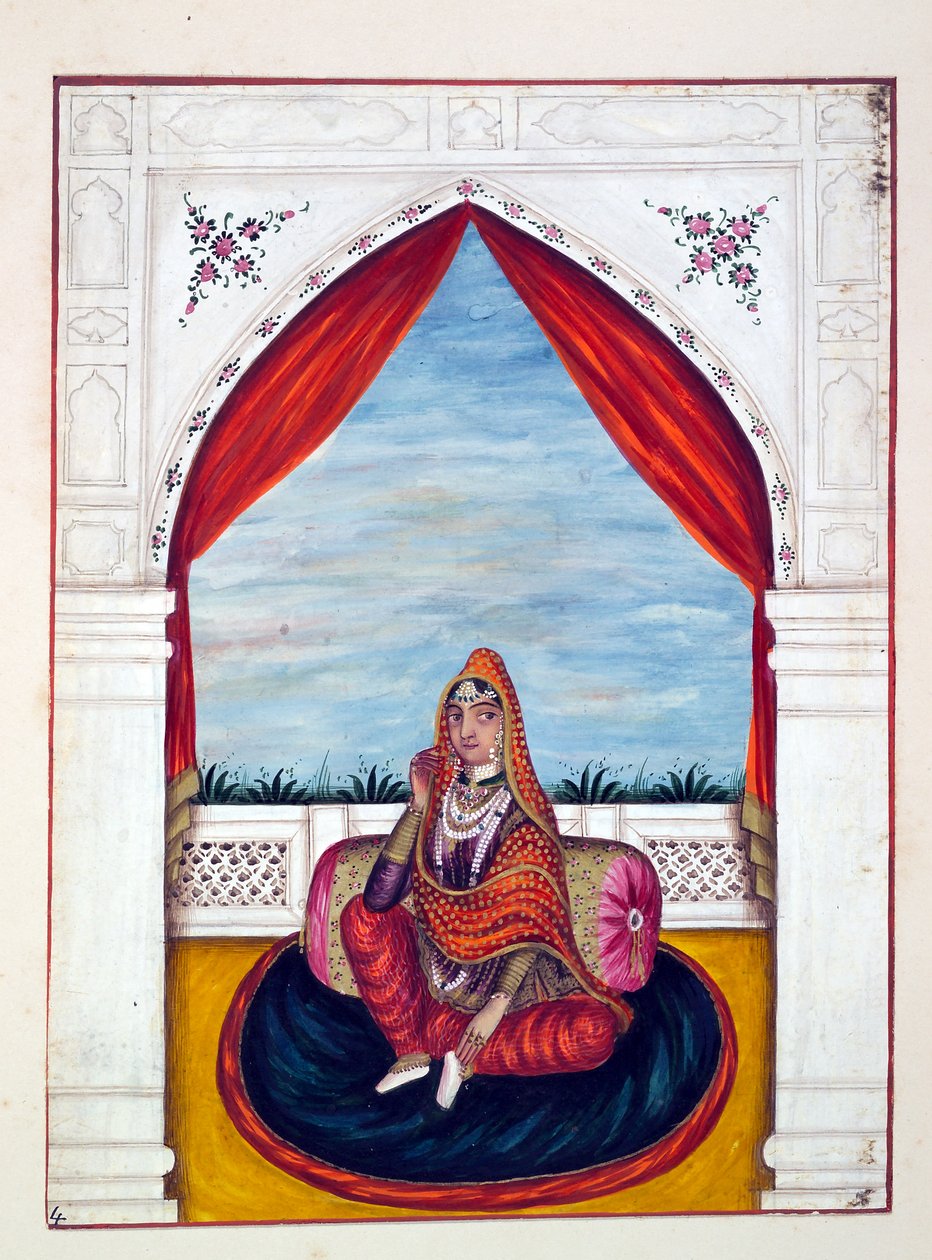 来自旁遮普王国的Maharani Chand Kaur，其统治者和酋长，第一卷，由一位身份不明的印度艺术家进行的27次水彩研究，第1840页（纸上写着） 作者 印度学校