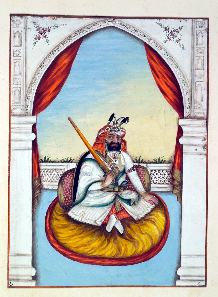 Marharajah Sher Singh，来自旁遮普王国，统治者和酋长，第一卷，由一位身份不明的印度艺术家进行的27次水彩研究，第1840页（纸上写着） 作者 印度学校