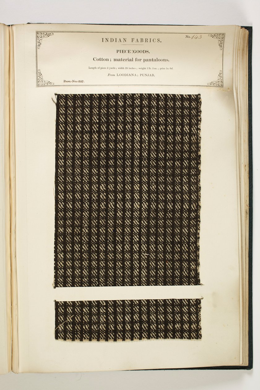 Pantoeons，Loodiana，Punjab，Piece Goods的材料，来自印度纺织品制造商的收藏，作者：John Forbes Watson，1866年出版 作者 印度学校