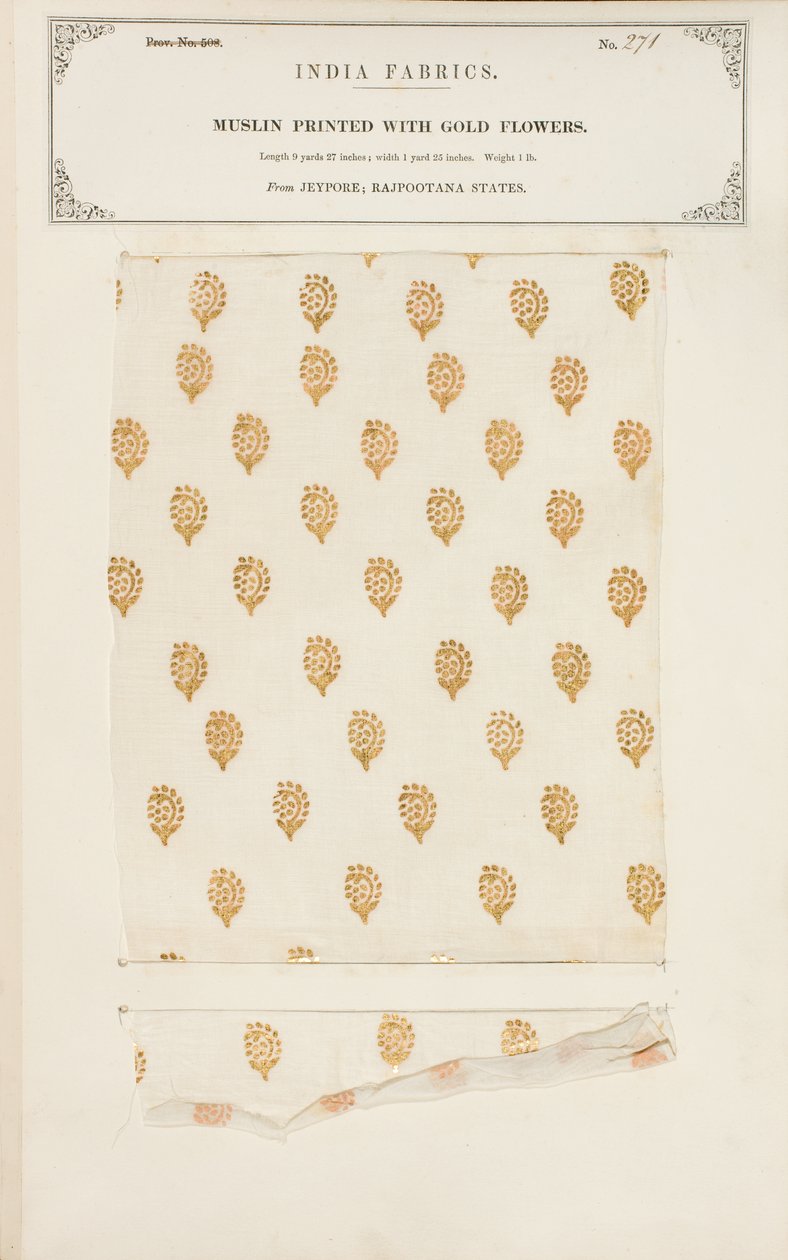 穆斯林样本印有Rajpootana国家Jeypore的金花，印度纺织品制造商收藏，John Forbes Watson，1866年出版 作者 印度学校
