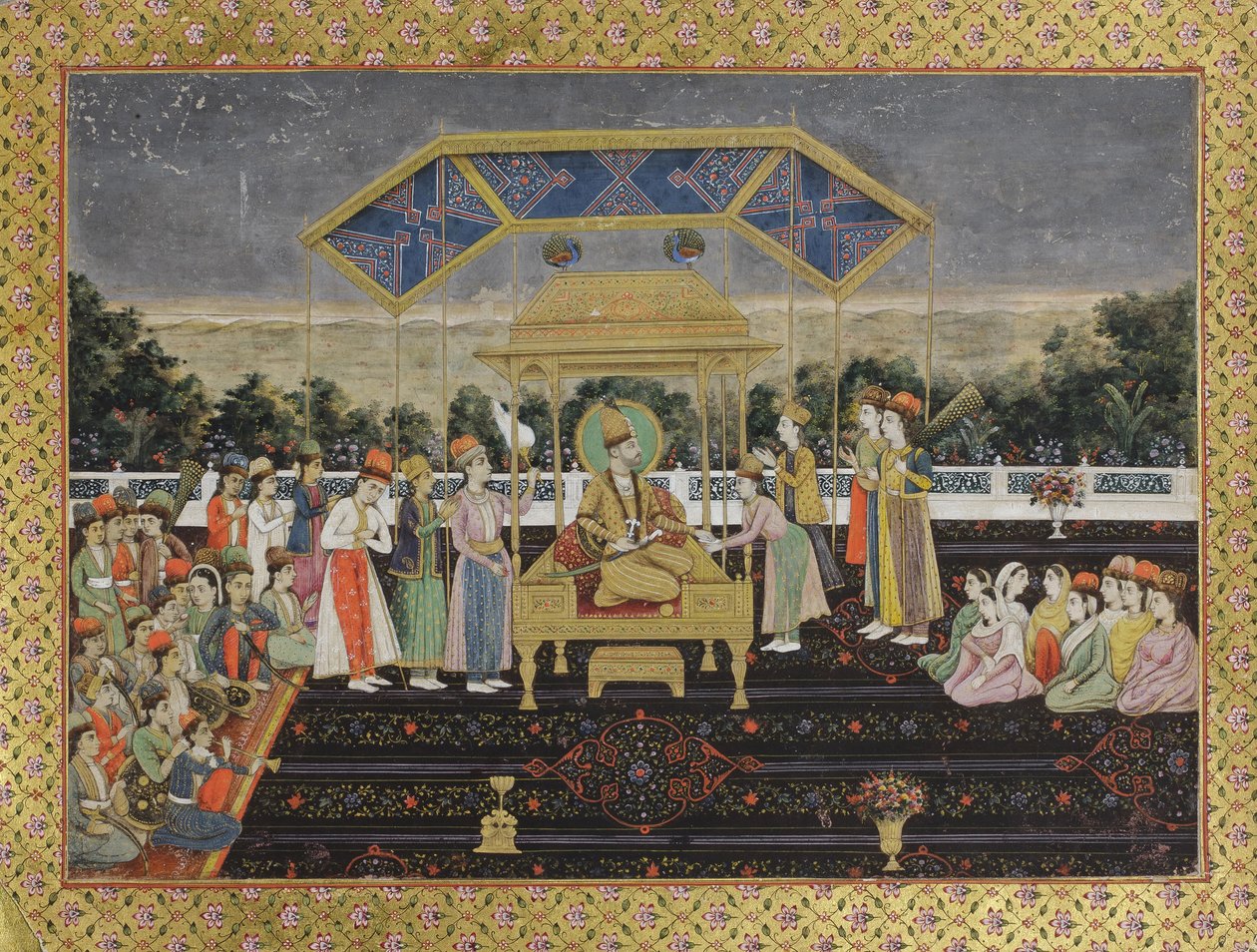 Nadir Shah在他击败穆罕默德·沙阿，1850年（在纸上不透明的wc）击败孔雀宝座 作者 印度学校