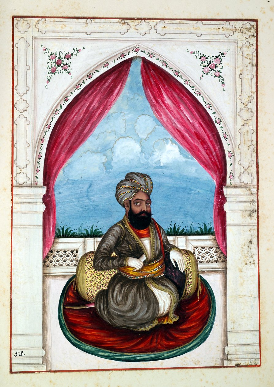 Nawab Mohammad Akhbar Khan，来自旁遮普王国，其统治者和酋长，第二卷，由一位身份不明的印度艺术家进行的30项水彩研究，第1840页（纸上写着） 作者 印度学校
