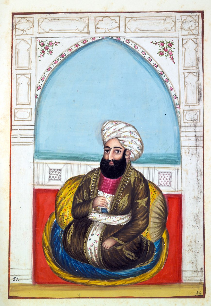 Nawab Synd Mohammad Khan，来自旁遮普王国，其统治者和酋长，第二卷，由一位身份不明的印度艺术家进行的30项水彩研究，第1840页（纸上写着） 作者 印度学校
