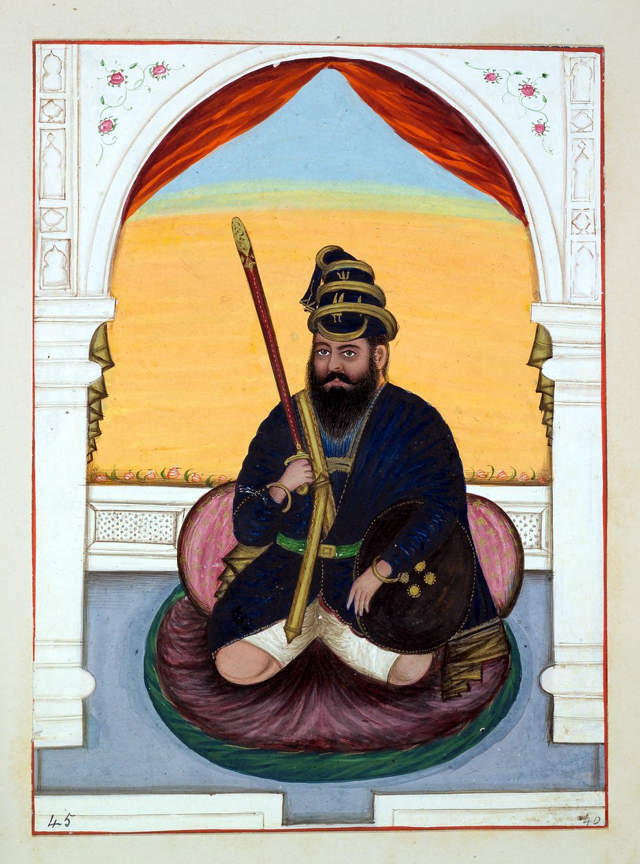 来自旁遮普王国的Phola Singh Nihang，其统治者和酋长，第二卷，由一位身份不明的印度艺术家进行的30项水彩研究，1840年（纸上写着） 作者 印度学校