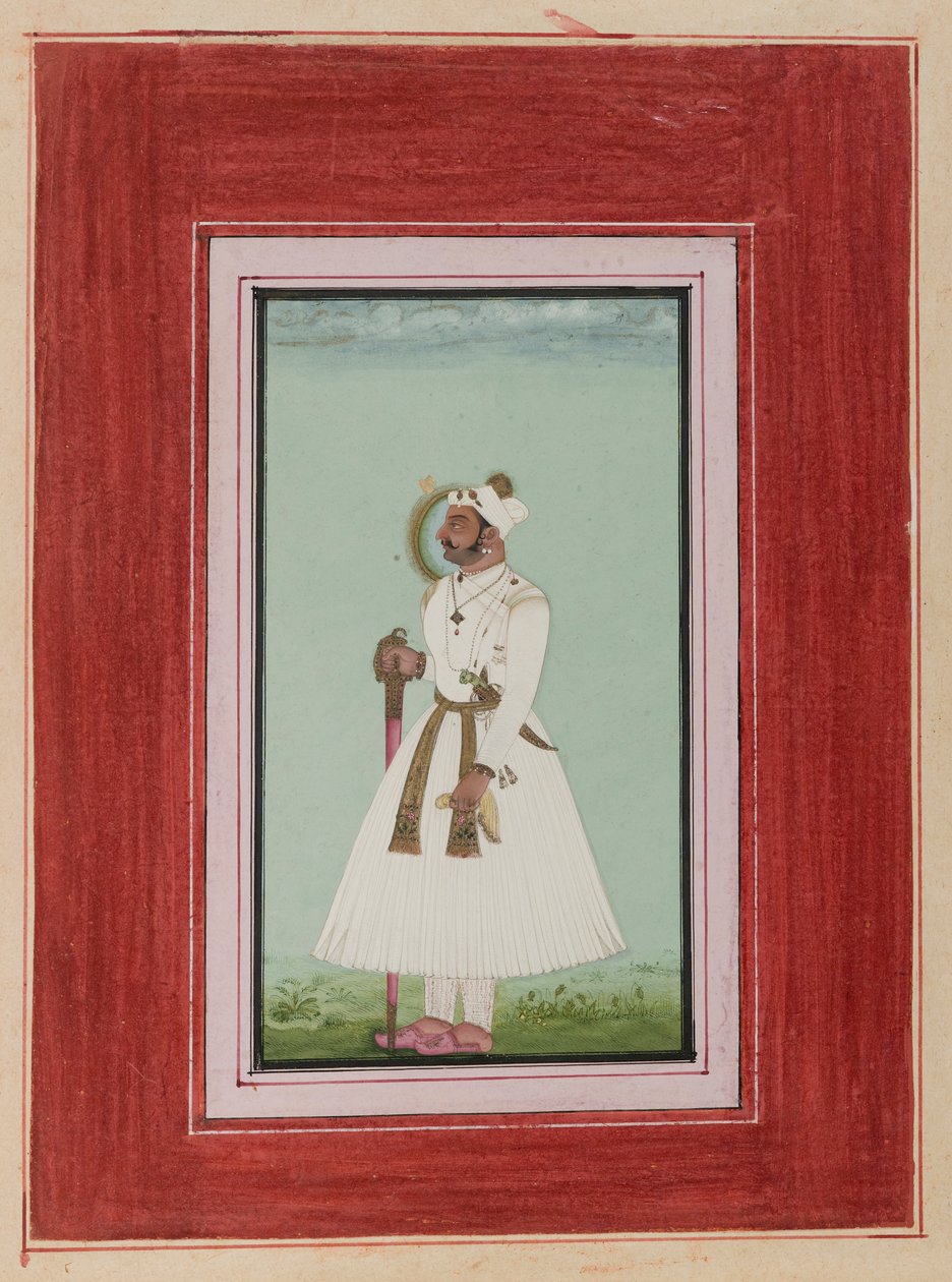 Rao Vir Singh的肖像，1780-1790（不透明的wc＆黄金在纸上） 作者 印度学校