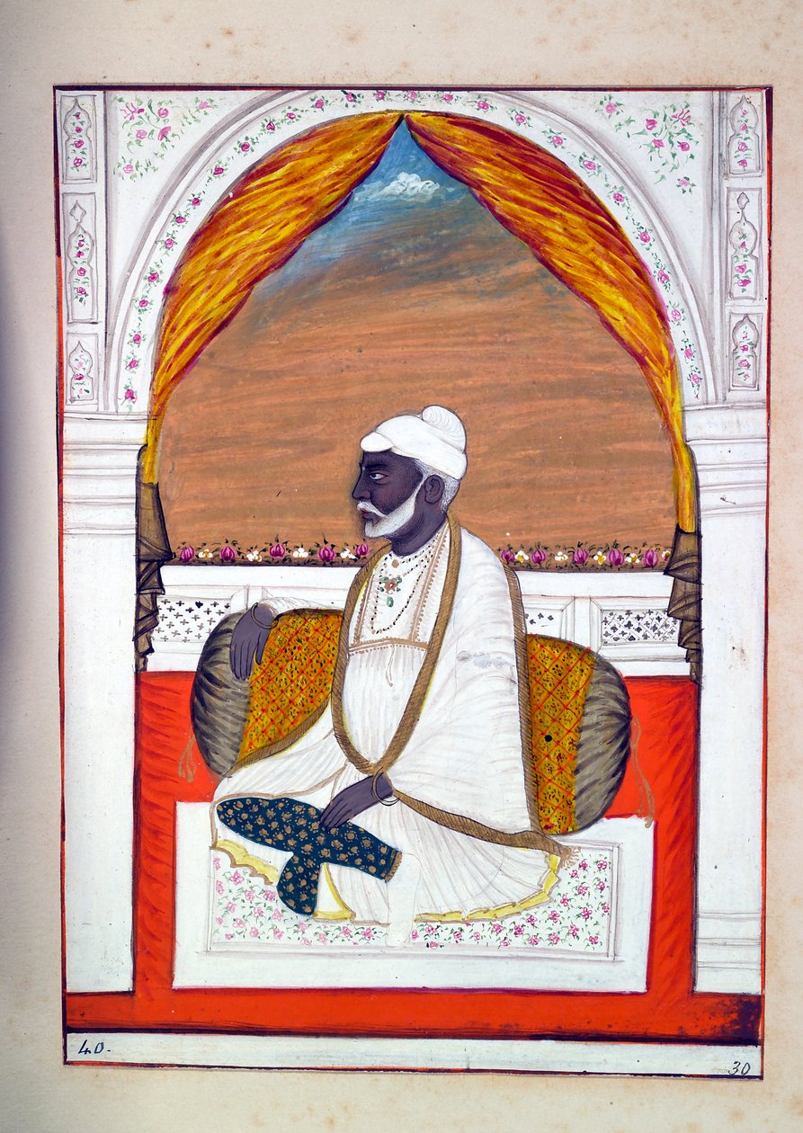 Pundit Madhosudan，来自旁遮普王国，其统治者和酋长，第二卷，由一位身份不明的印度艺术家进行的30次水彩研究，第1840页（纸上写着） 作者 印度学校