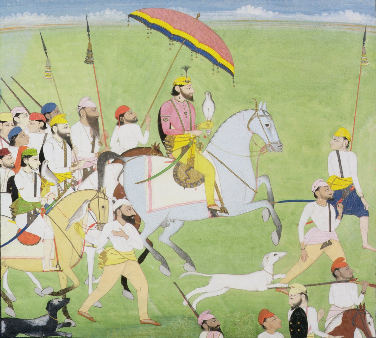 Rajah Dhian Singh（1796-1840）与同伴一起狩猎，c.1834-40 作者 印度学校