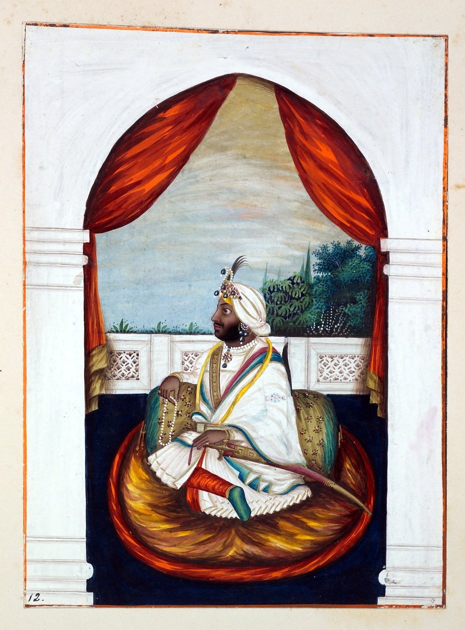 Rajah Sher Singh，来自旁遮普王国，其统治者和酋长，第一卷，由一位身份不明的印度艺术家进行的27次水彩研究，第1840页（纸上写着） 作者 印度学校