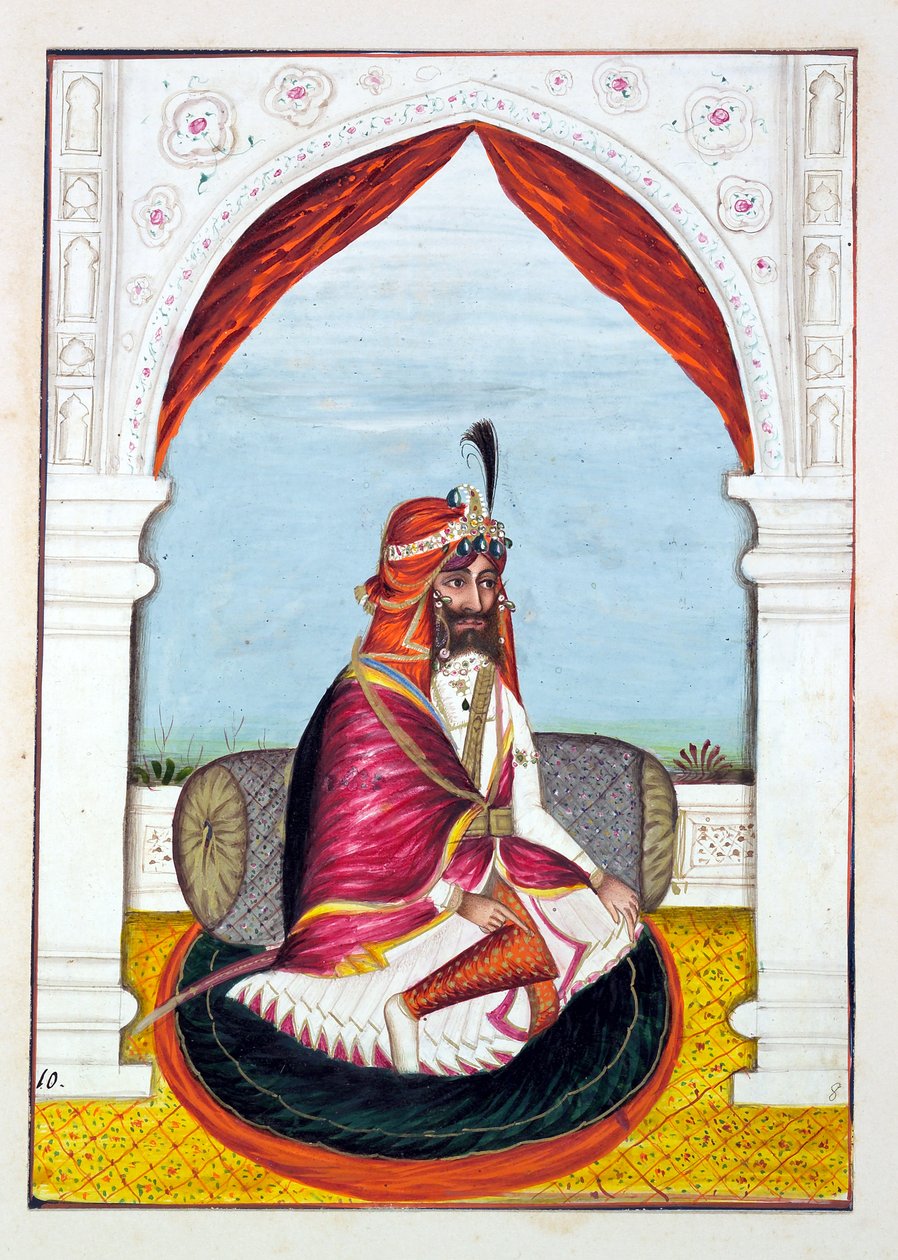 Rajah Suchet Singh，来自旁遮普王国，其统治者和酋长，第一卷，由一位身份不明的印度艺术家进行的27次水彩研究，第1840页（纸上写着） 作者 印度学校