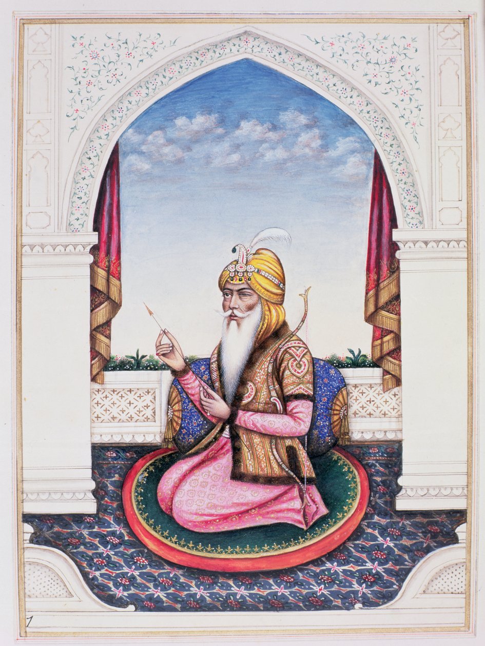 Ranjit Singh（1780-1839）旁遮普邦的Maharajah（铅笔，水粉和纸上的wc） 作者 印度学校