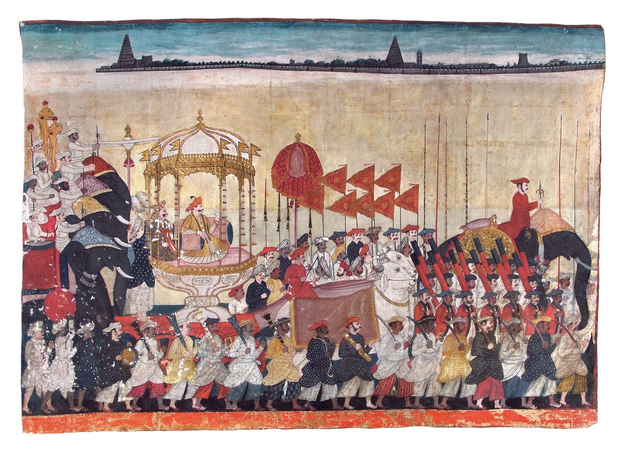 游行中的Rao Tuljaji，1775年（不透明wc＆黄金在纸上） 作者 印度学校
