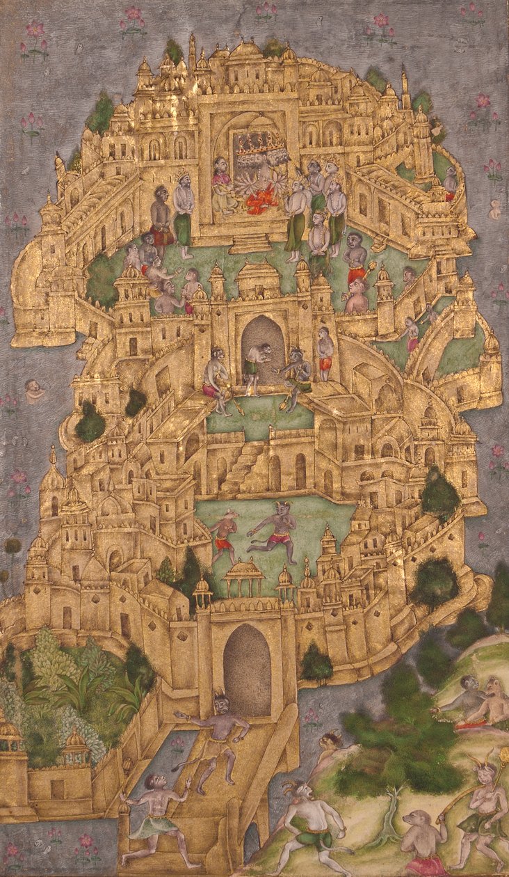 斯里兰卡的Ravanas金色城堡，c.1610（不透明的wc和黄金在纸上） 作者 印度学校