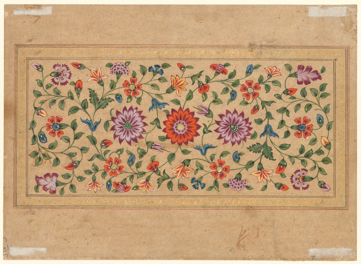 滚动花卉藤蔓，1755年 作者 印度学校