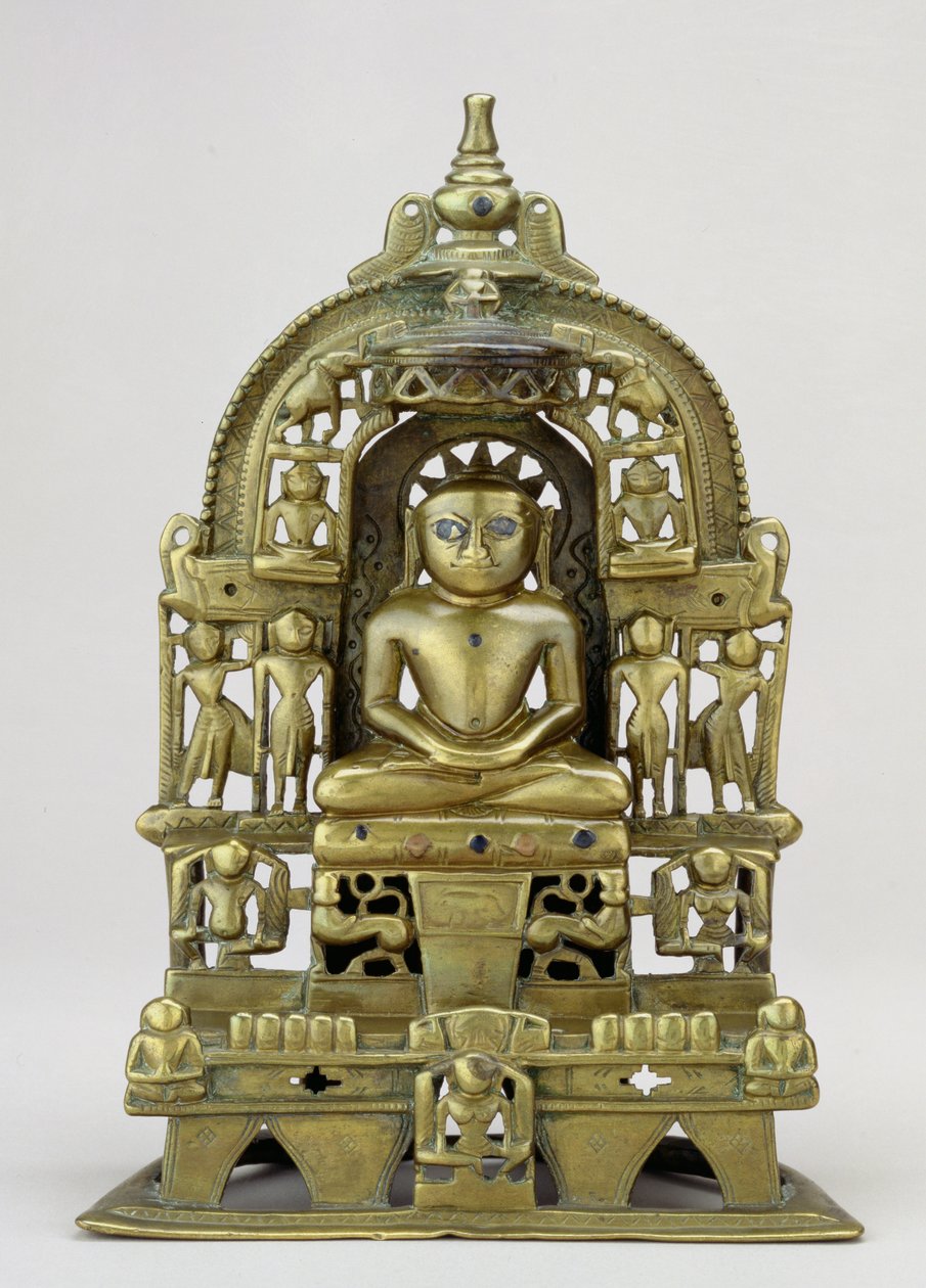 坐着的图像的耆那教Tirthankara Kuntanatha，Vasantagarh，南拉贾斯坦邦，1476年（黄铜与铜和银镶嵌） 作者 印度学校