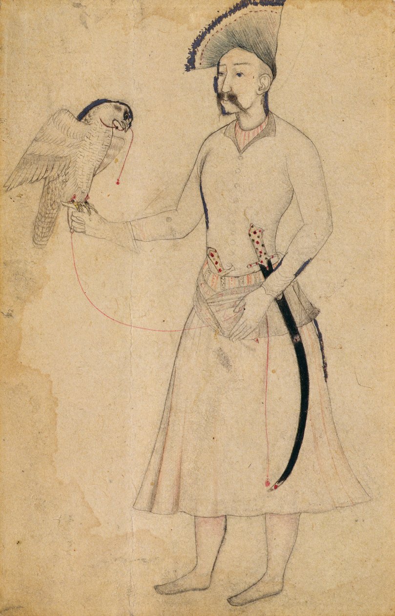 波斯的阿巴斯一世（1588-1629）持有一只猎鹰，经过17世纪初的原始，莫卧儿，19世纪初（画在纸上） 作者 印度学校