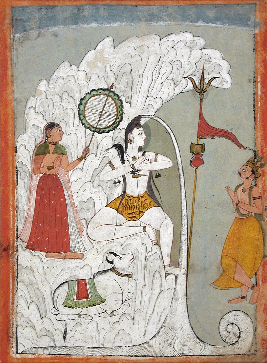 湿婆带着恒河的下降，来自圣纳拉扬的印地语手稿的对开，c.1740 作者 印度学校