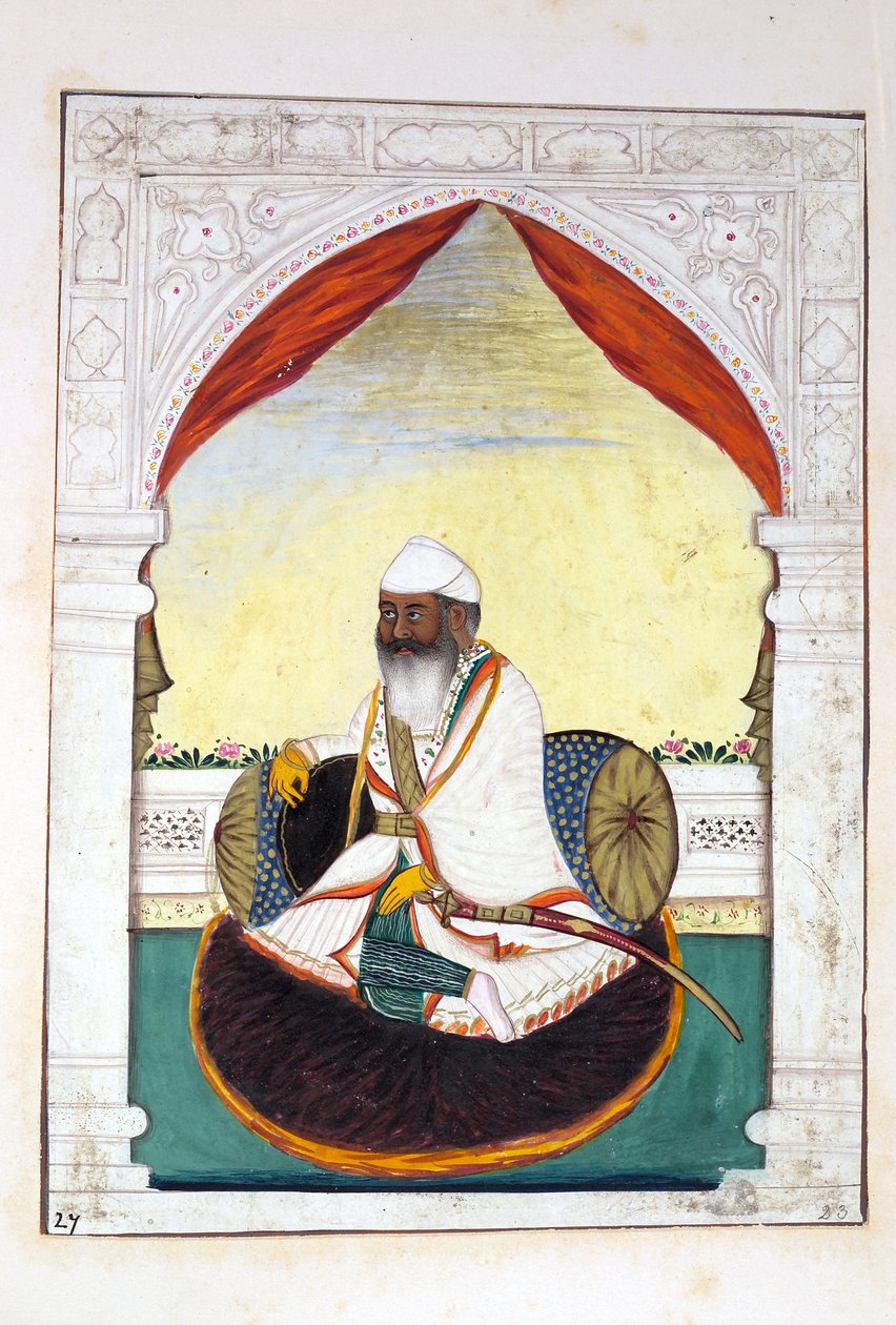 Sirdar Gurmukh Singh Bhai，来自旁遮普王国，统治者和酋长，第二卷，由一位身份不明的印度艺术家进行的30项水彩研究，第1840页（纸上写着） 作者 印度学校