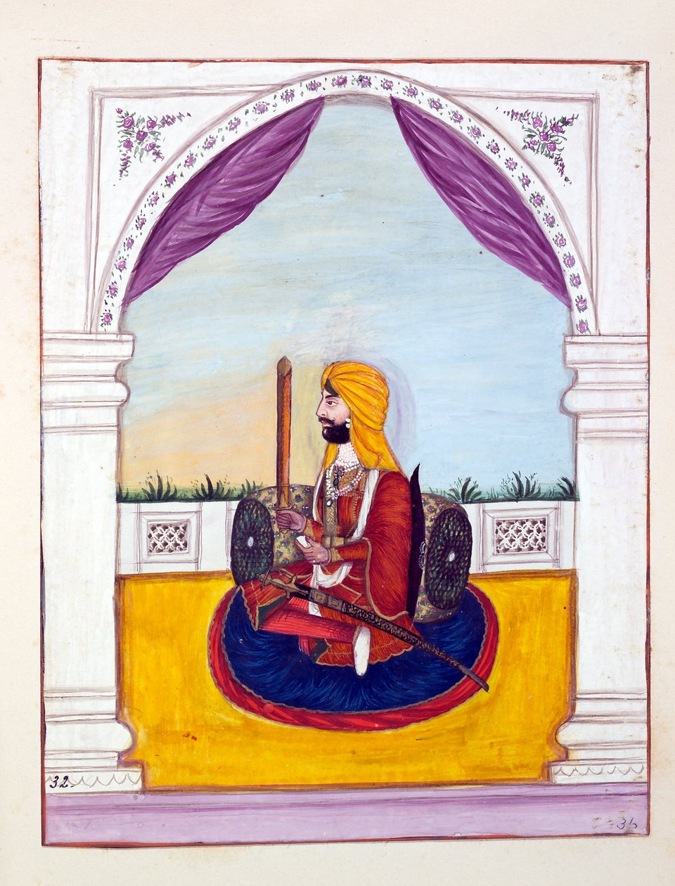 Sirdar Runjodh Singh（Majithia），来自旁遮普王国，其统治者和酋长，第二卷，由一位身份不明的印度艺术家进行的30项水彩研究，第1840页（纸上写着） 作者 印度学校
