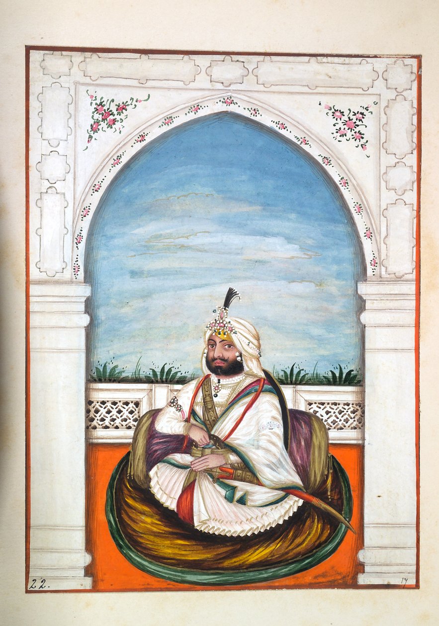 来自旁遮普王国的Sirdir Ajit Singh，其统治者和酋长，第一卷，由一位身份不明的印度艺术家进行的27项水彩研究，1840年（纸上写着） 作者 印度学校