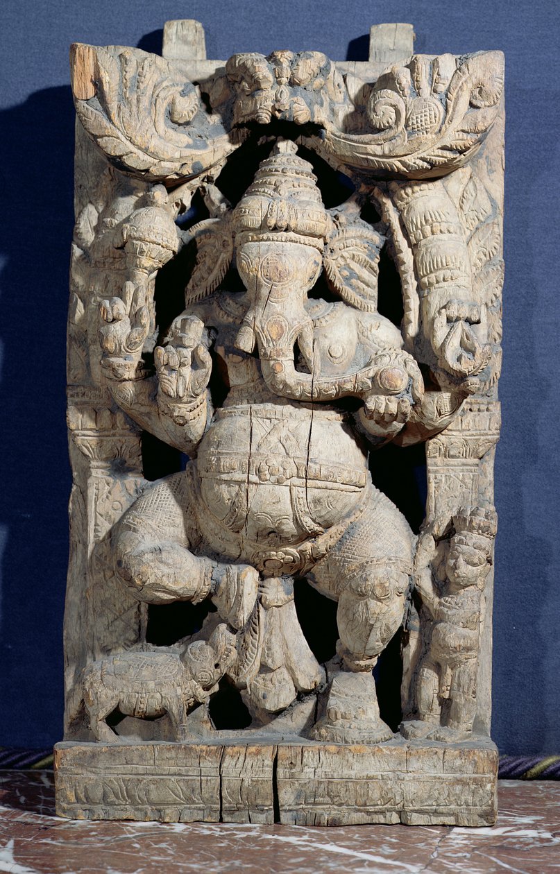 Ganesh Enthroned雕像（木头） 作者 印度学校