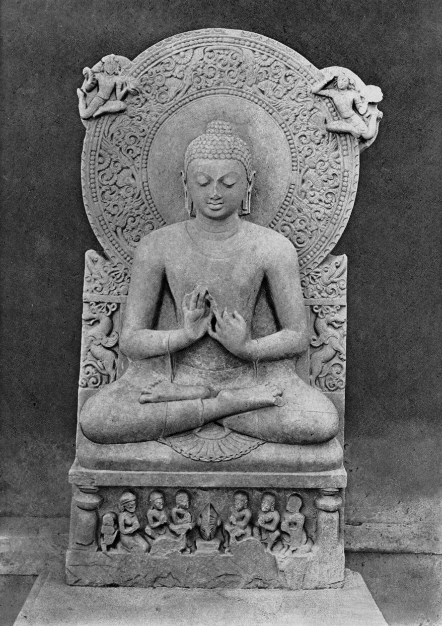 教导佛（Dharmacakra mudrā）（砂岩）。 作者 印度学校