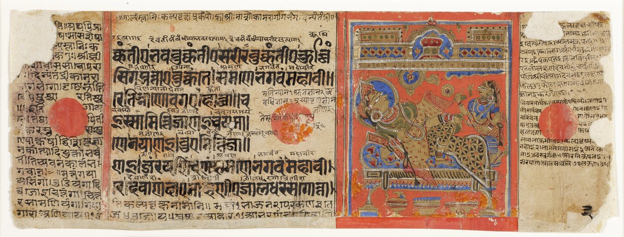 Brahmani Devananda在她的沙发上，来自Kalpasutra（纸上不透明的wc） 作者 印度学校