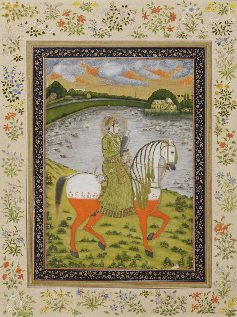 皇帝Muhammad Shah，马术，在狩猎场，1750（不透明的wc＆黄金在纸上） 作者 印度学校