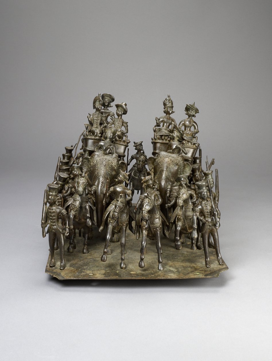 奥德国王与英国居民一起骑行的大象，约1820年（青铜） 作者 印度学校