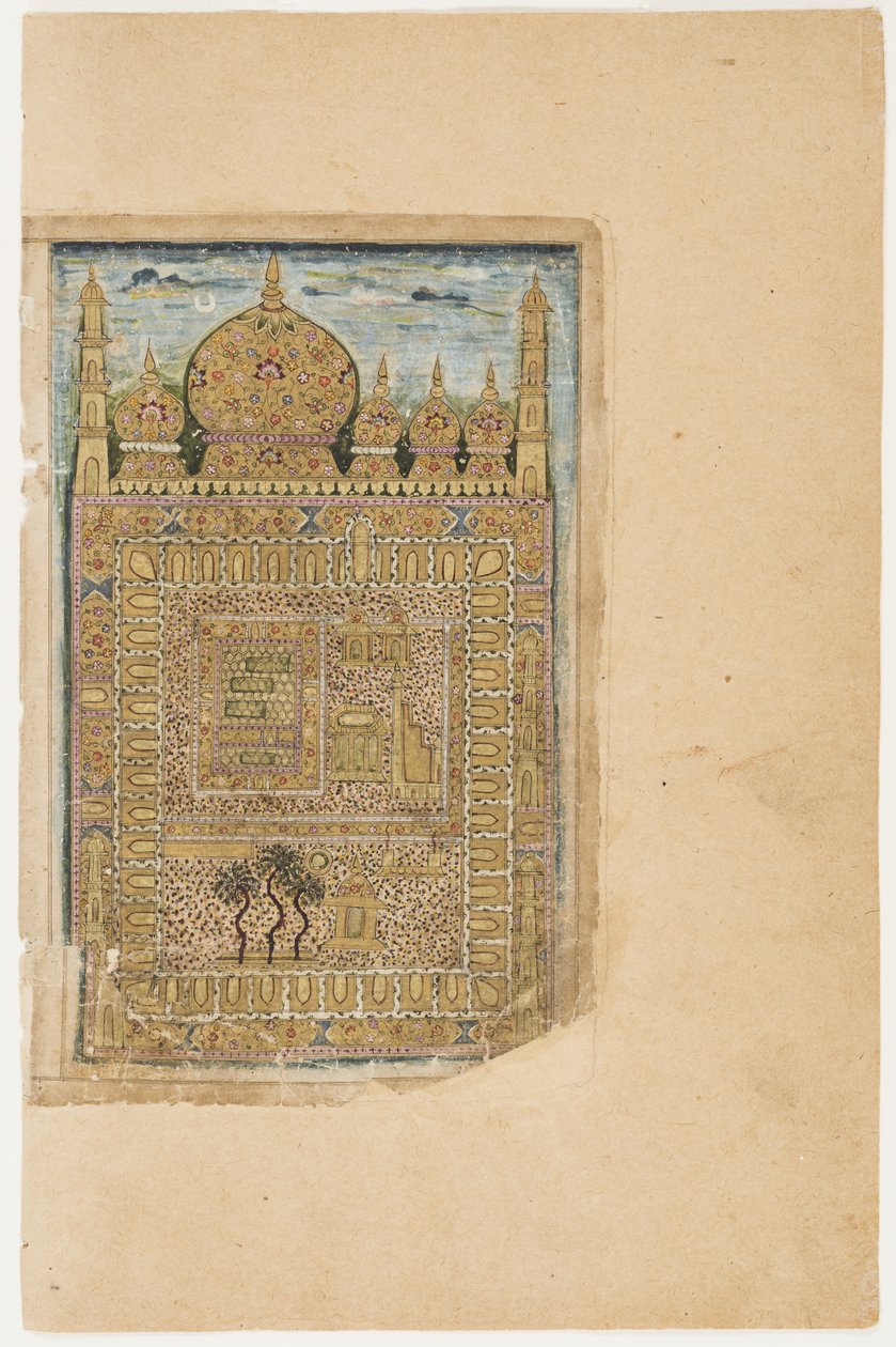先知在麦地那的坟墓，出自达拉·艾哈迈拉特（Dala&39;il al-Khayrat）（先知穆罕默德的祈祷文集），约1660年（纸上不透明的水彩和金色）（3702788的直肠） 作者 印度学校