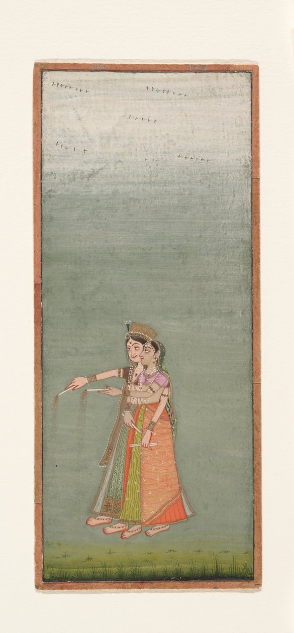 两个宫廷女士与烟花，1725年 作者 印度学校