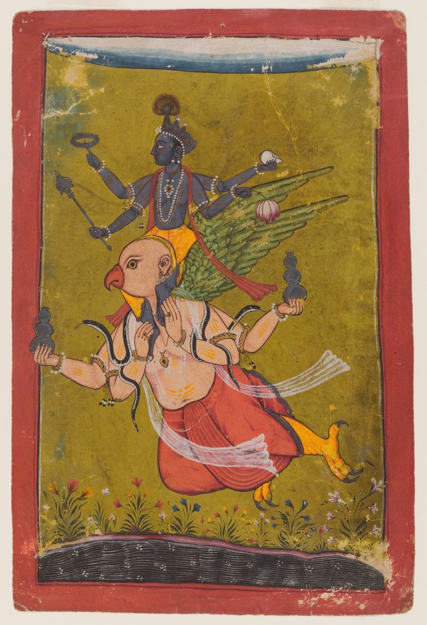 Garuda的Vishnu，17.25或更早版本（纸上有白银和黄金） 作者 印度学校