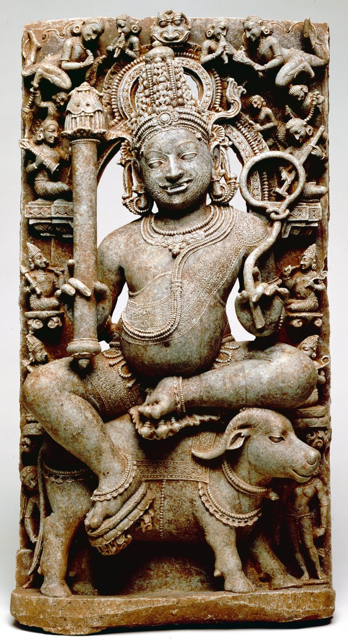 Yama，来自Bhubaneswar，Odisha，公元1100年（片岩） 作者 印度学校