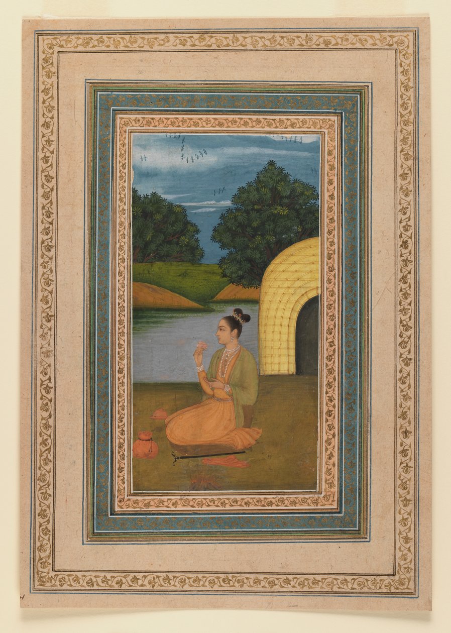 Yogini in a landscape，c.1760（wc on paper）（recto of 375848） 作者 印度学校