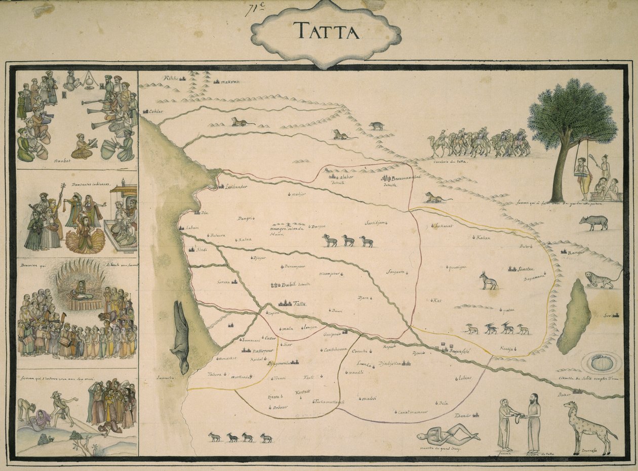 Tatta"，来自莫卧儿印度地图集，出自法国步兵上校 Jean-Baptiste-Joseph Gentil 委托制作的画册 作者 印欧语印欧语