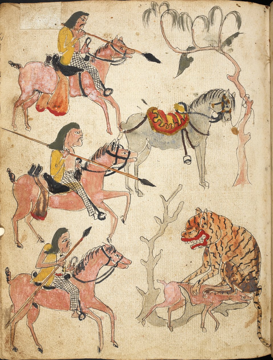 Pemburuan"，猎人，选自《Serat Damar Wulan》或《The Romance of Damar Wulan》的插图（纸张上的钢笔和墨水以及水彩画） 作者 印尼学校
