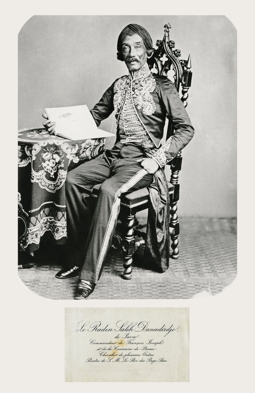 Raden Saleh和他的电话卡的肖像，c.1850-70（bw照片和雕刻） 作者 印尼学校